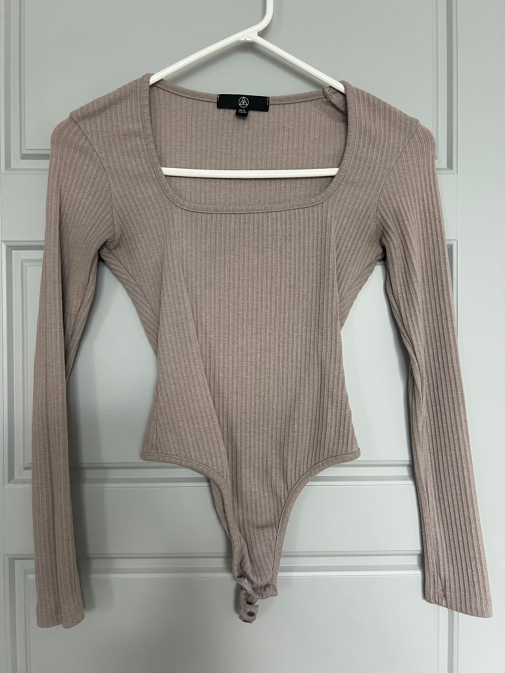Missguided Taupe Ribbed Long Sleeve Square Neck Bodysuit
